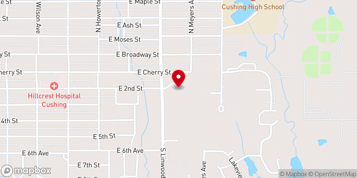 Map showing location of Cushing Christian Church