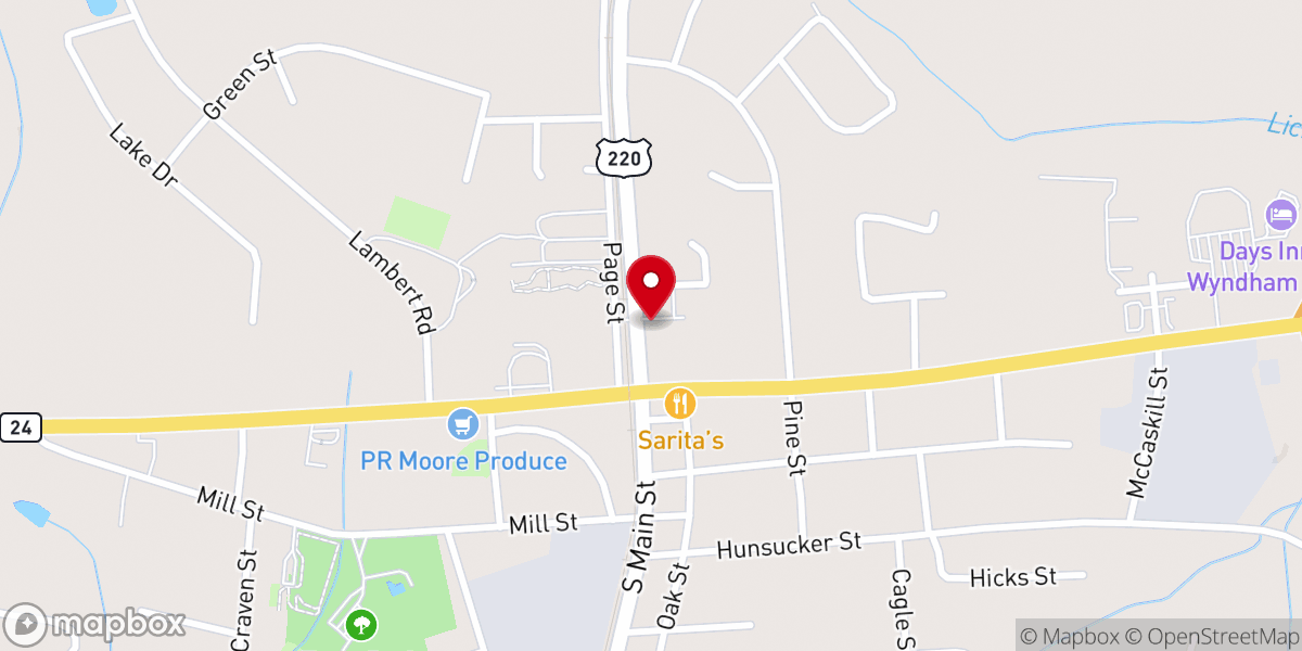 Map showing location of Biscoe Presbyterian Church