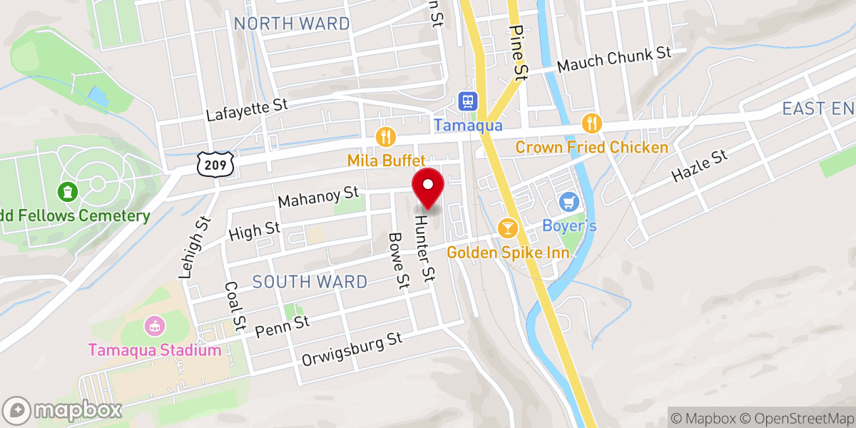 Map showing location of Tamaqua Primitive Methodist Church