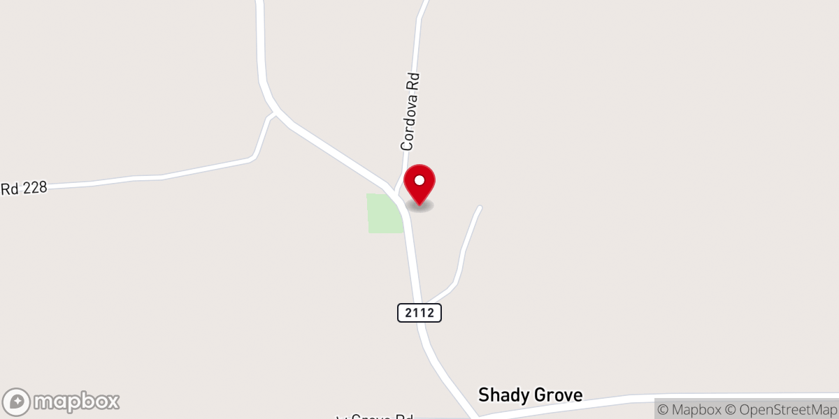 Map showing location of Shady Grove Baptist Church