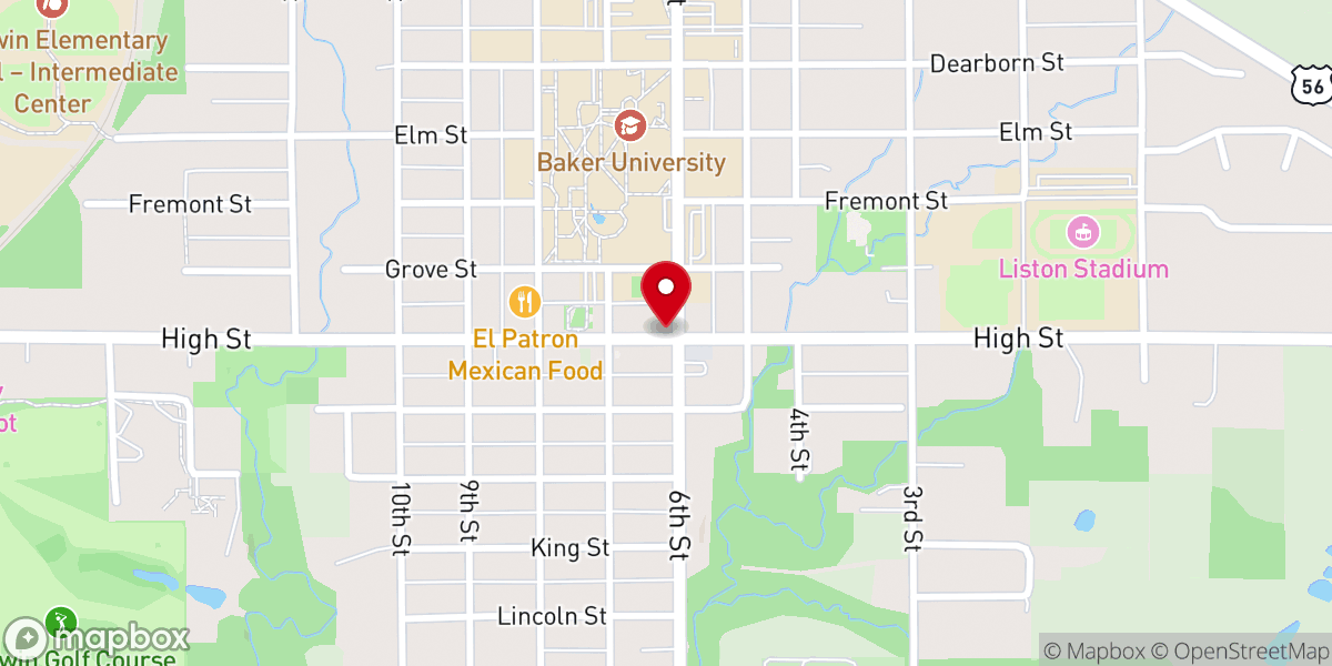 Map showing location of Baldwin City