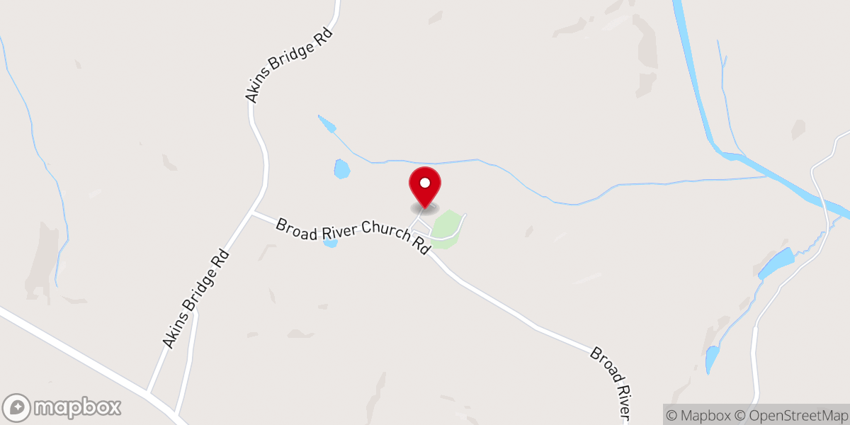 Map showing location of Broad River Baptist Church