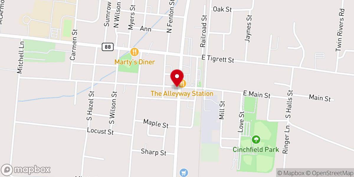 Map showing location of Mayo's Flower Shop