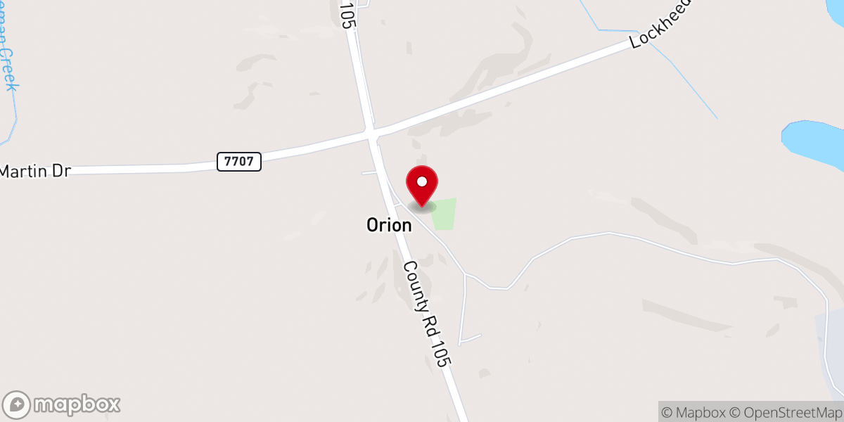 Map showing location of Orion Church