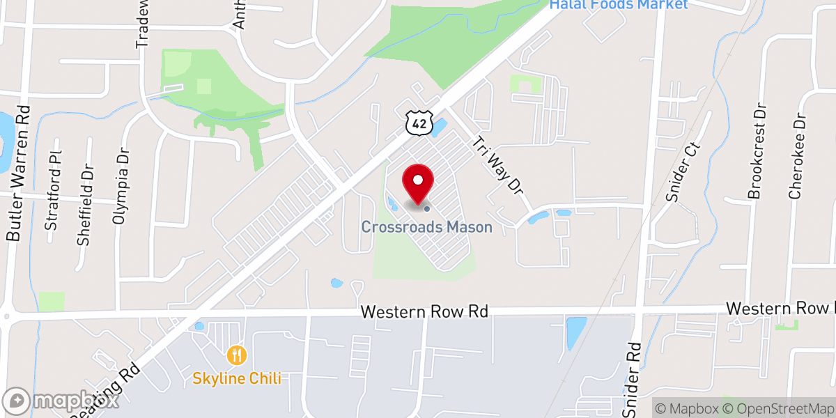 Map showing location of Crossroads Church Mason