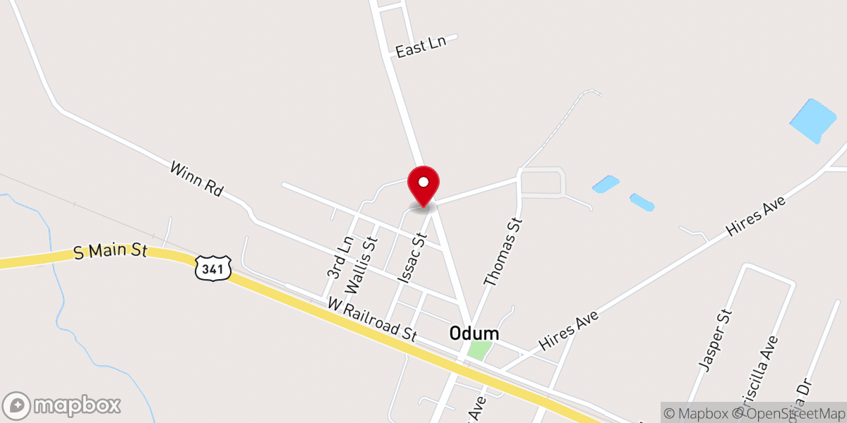 Map showing location of Odum Methodist Church