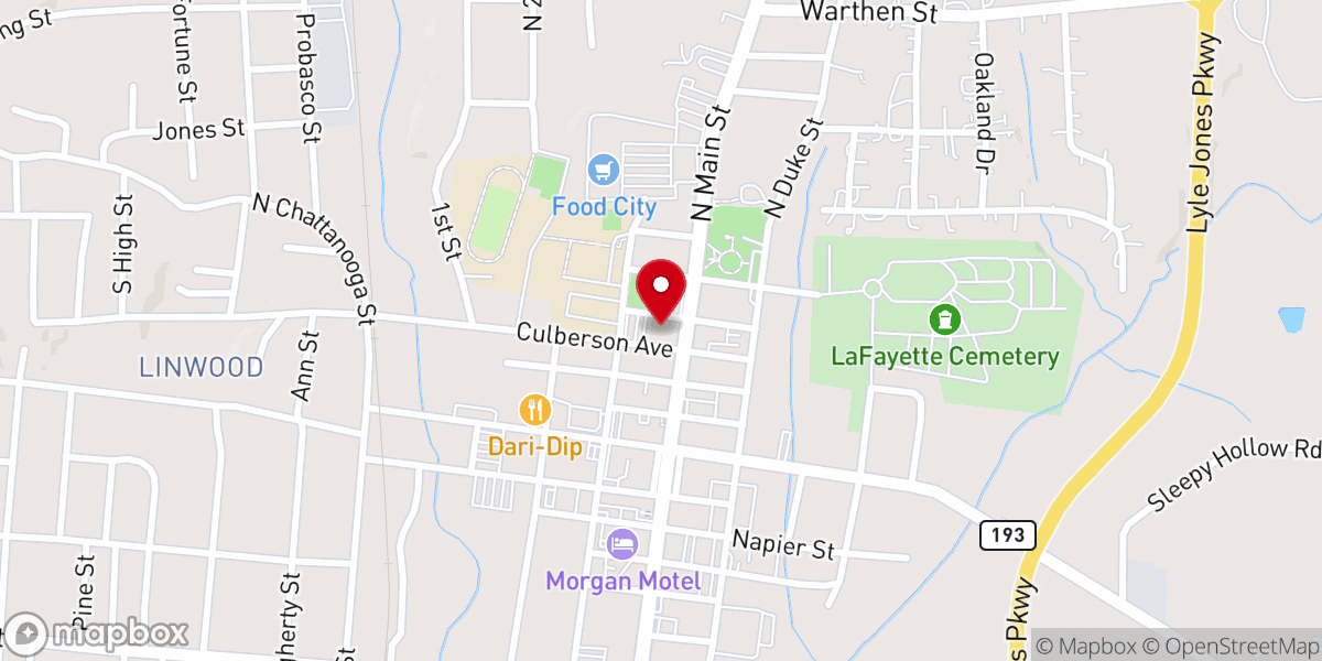 Map showing location of LaFayette First Baptist Church