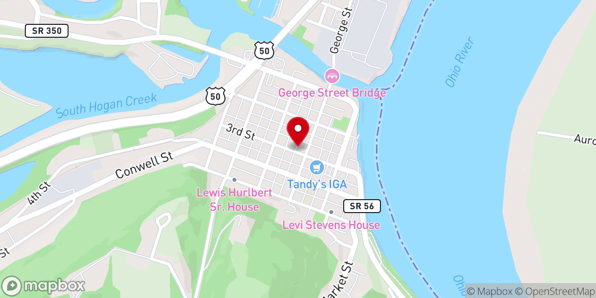 Map showing location of Aurora First United Methodist Church