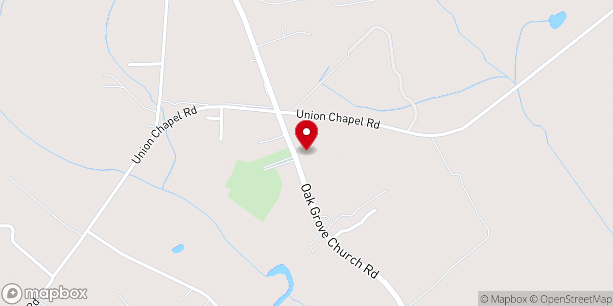 Map showing location of Oak Grove Holiness Church