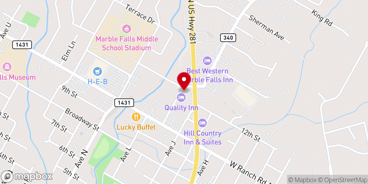 Map showing location of Quality Inn Near Lake Marble Falls