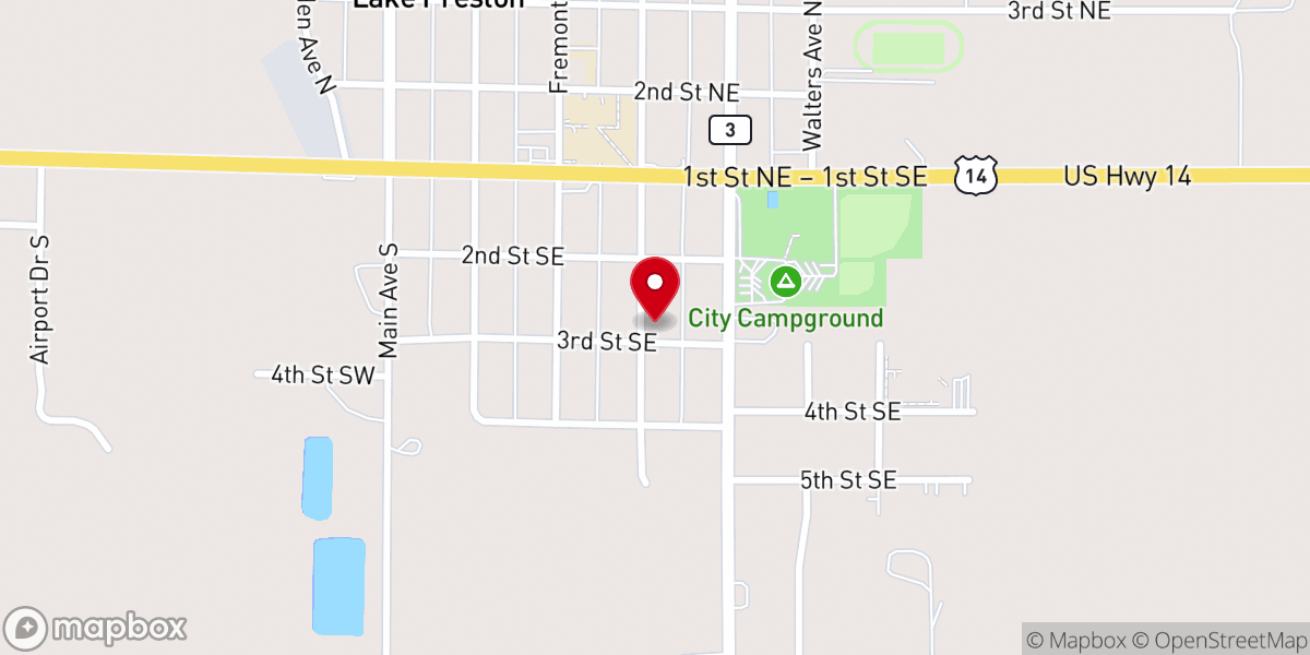 Map showing location of Lake Preston Lutheran Church