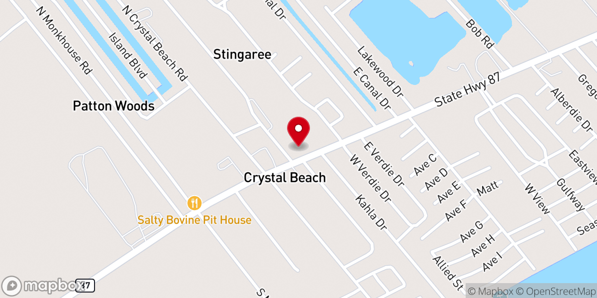 Map showing location of Crystal Beach Community Church