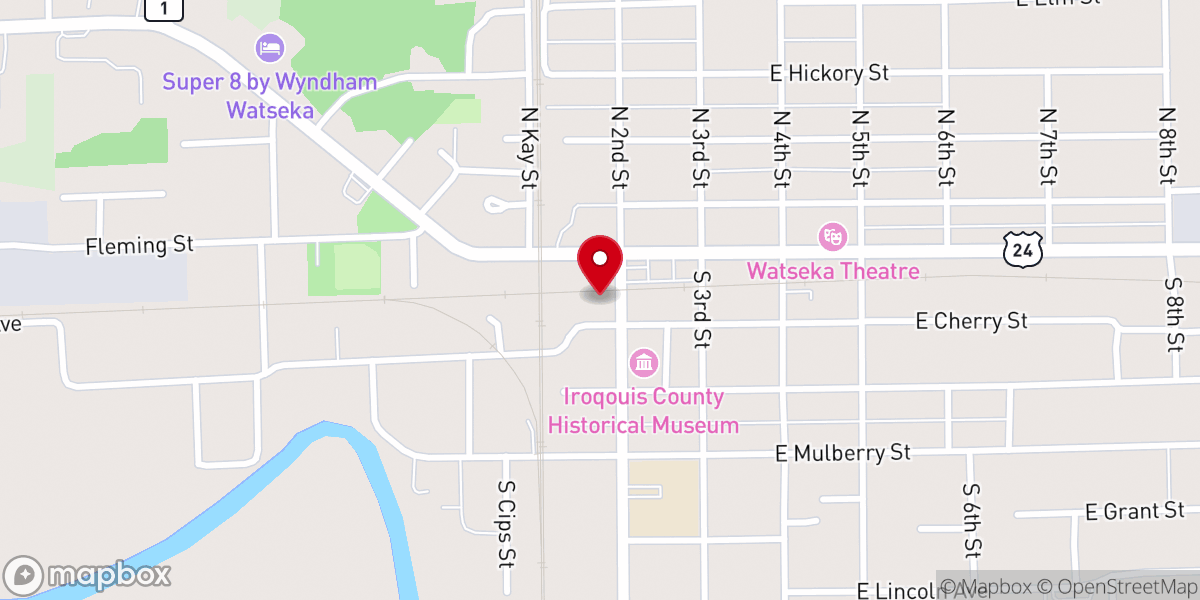 Map showing location of Watseka Union Depot