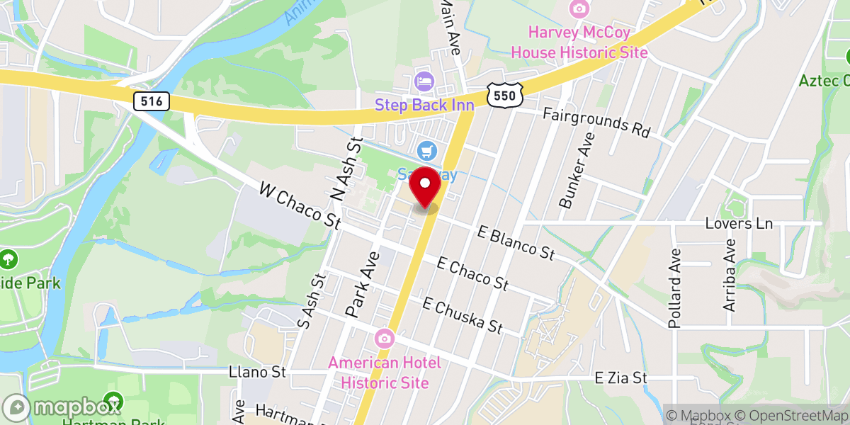 Map showing location of Aztec Museum & Pioneer Village