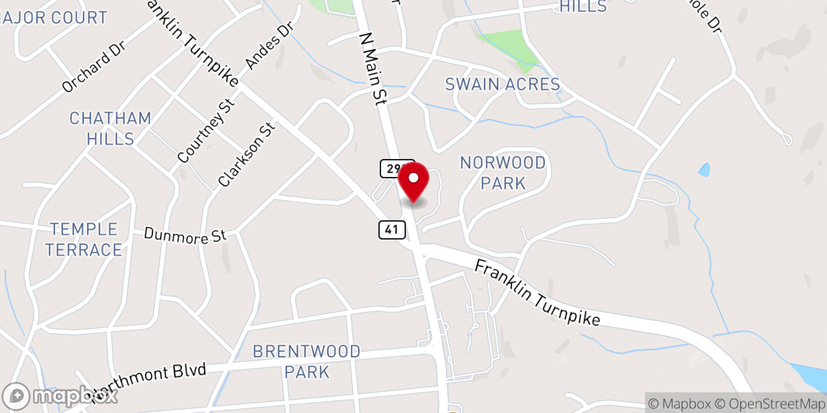 Map showing location of North Main Baptist Church