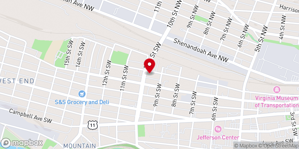 Map showing location of Roanoke Gospel Outreach Center Inc