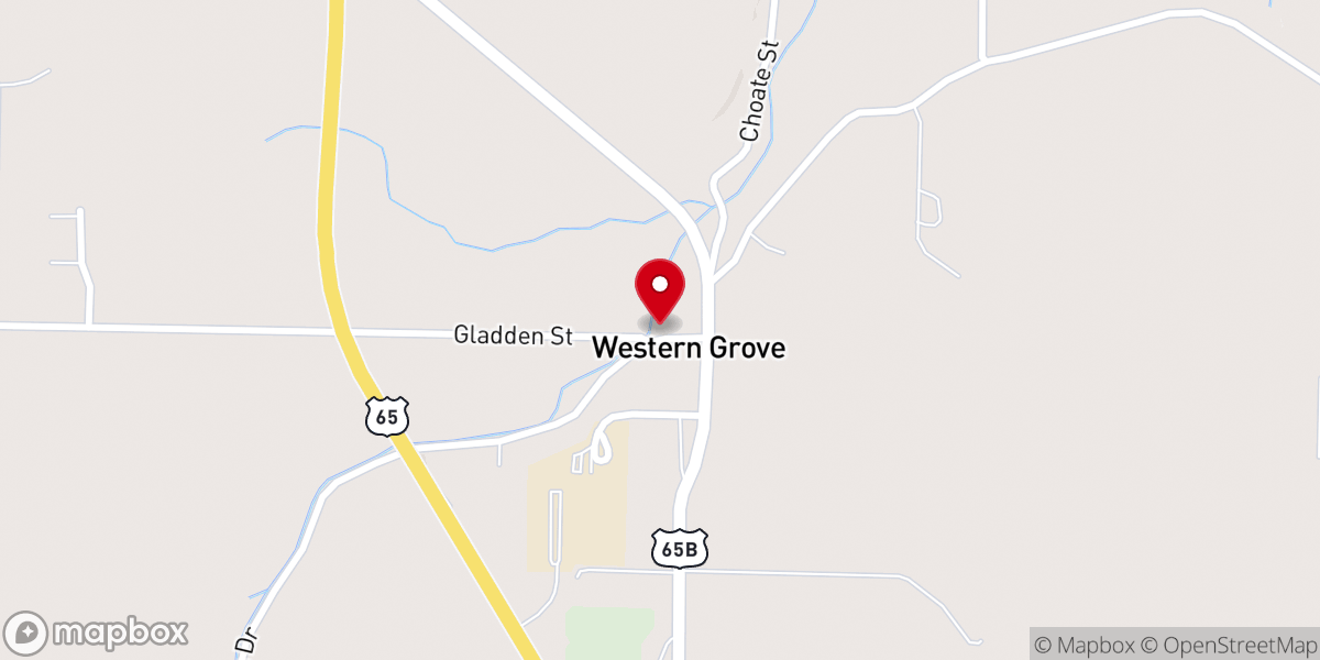 Map showing location of Western Grove Church of Christ