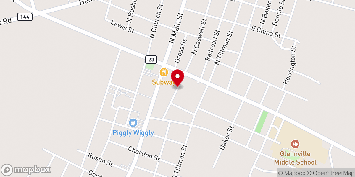 Map showing location of Glennville Methodist Church
