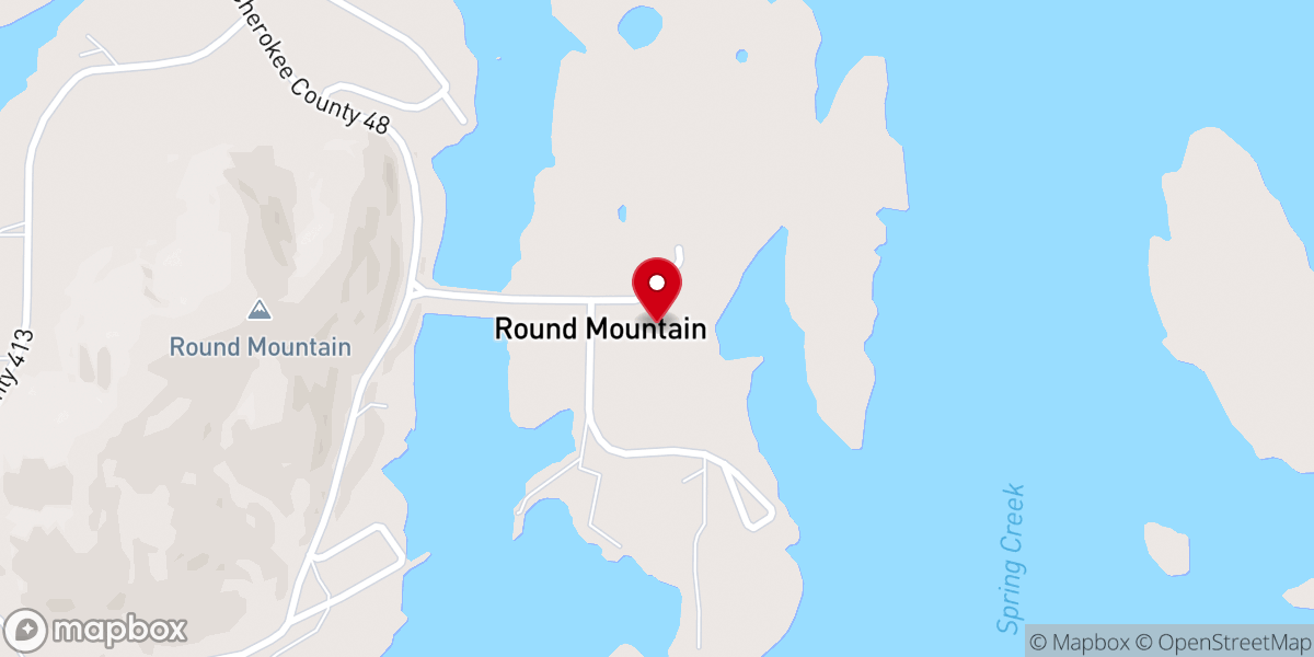 Map showing location of Round Mountain Baptist Church