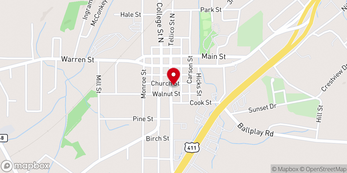 Map showing location of First Baptist Church