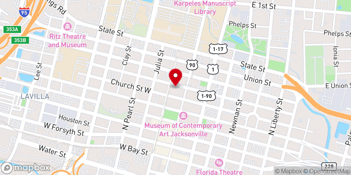 Map showing location of First Baptist Church Ruth Lindsay Auditorium