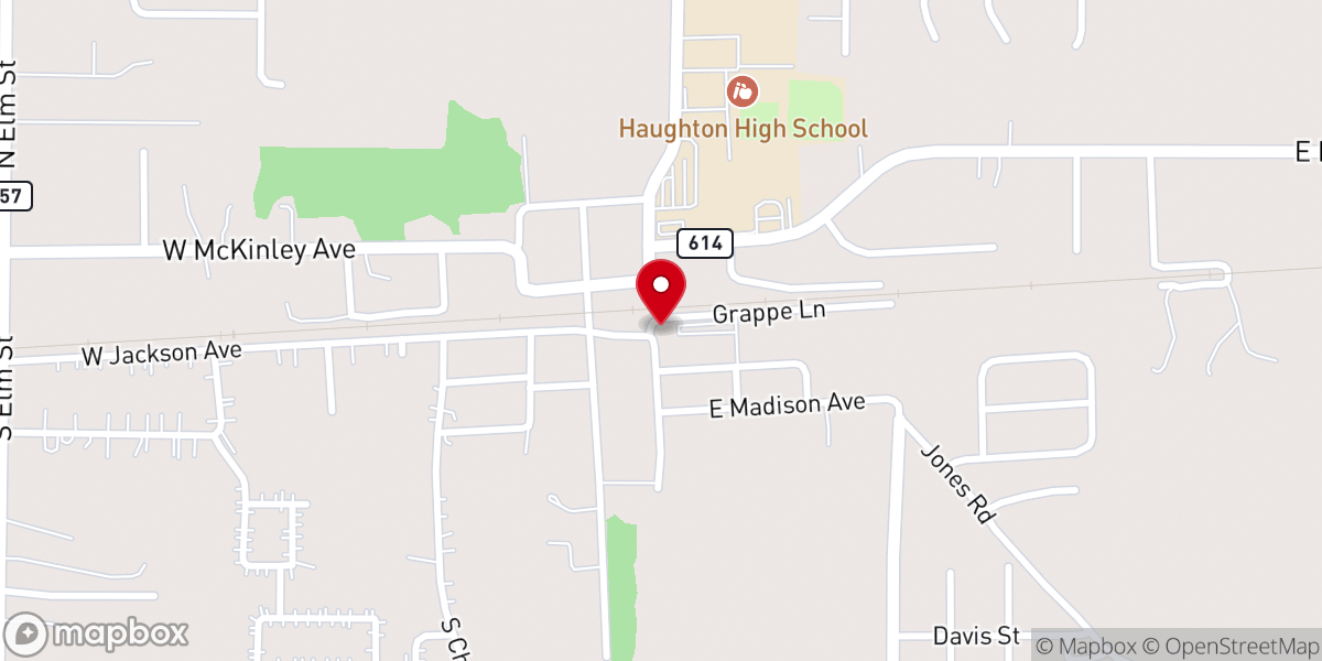 Map showing location of Haughton Masonic Lodge #95