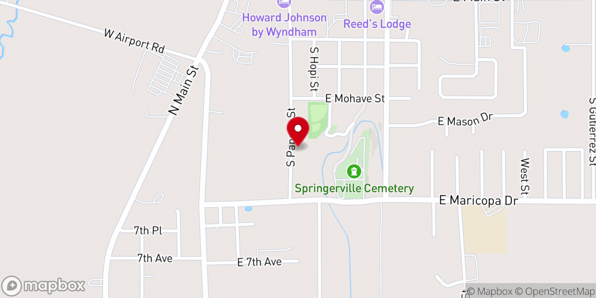 Map showing location of Town of Springerville - Round Valley Senior Center - Food Distribution Center