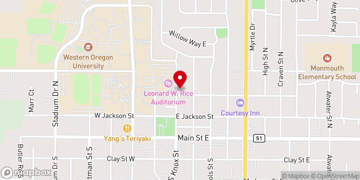 Map showing location of Catholic Campus Ministry at Western Oregon University
