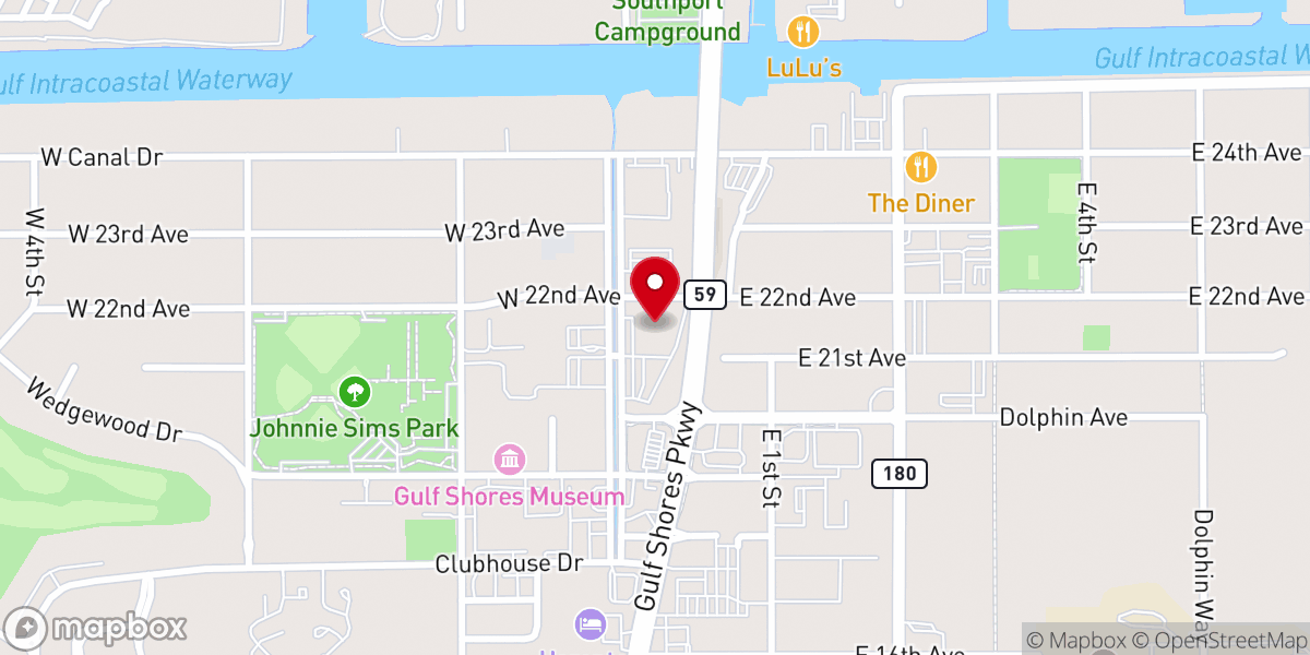 Map showing location of First Baptist Church of Gulf Shores
