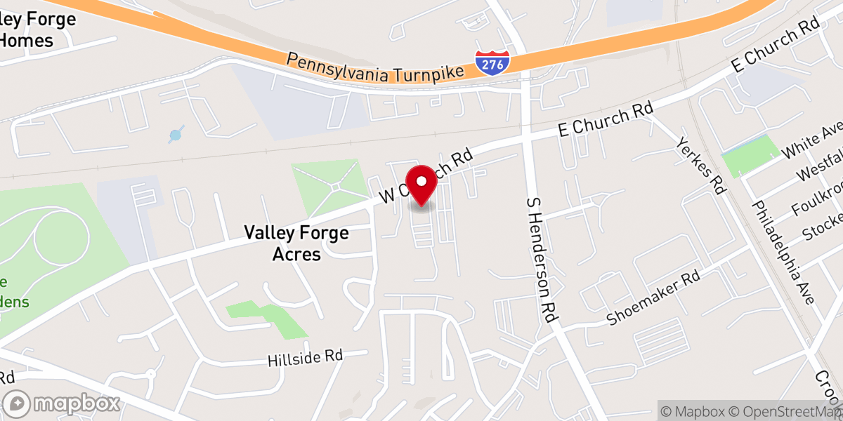 Map showing location of King of Prussia Bridge Club