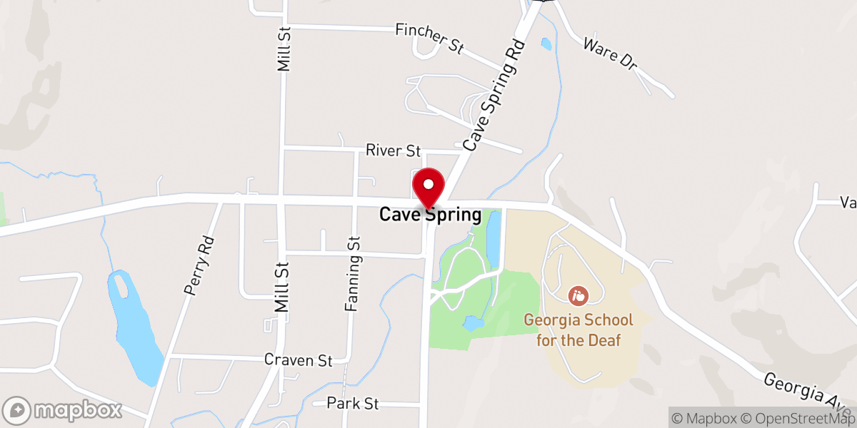 Map showing location of Cave Spring Baptist Church