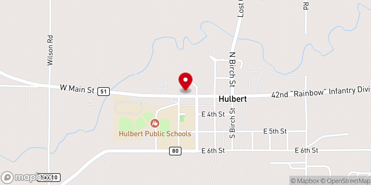 Map showing location of Hulbert Church of Christ