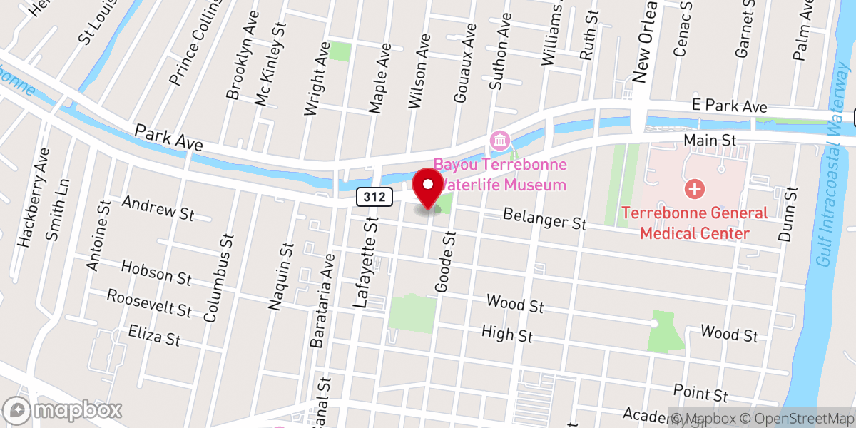 Map showing location of Terrebonne Parish Clerk of Court - Marriage License Department