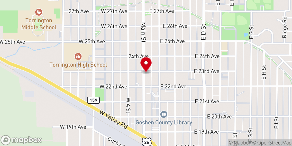 Map showing location of First Baptist Church - ABC Torrington, WY