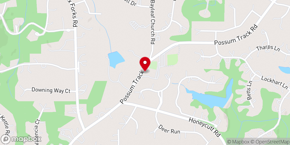 Map showing location of Bay Leaf Baptist Church at Falls Lake