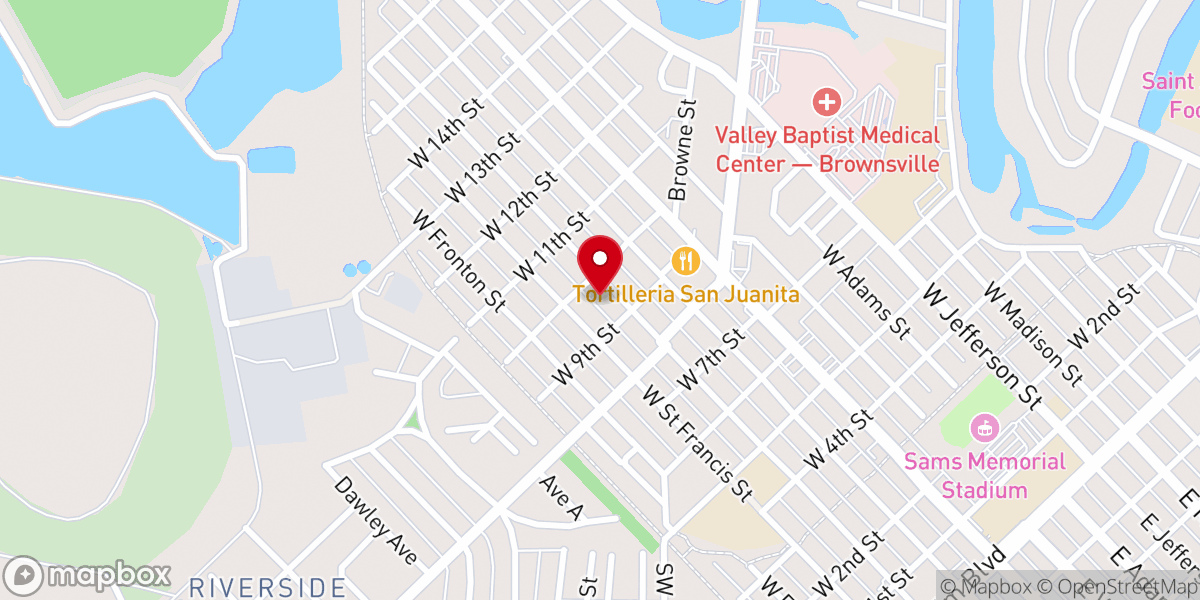 Map showing location of Iglesia Bautista West Brownsville