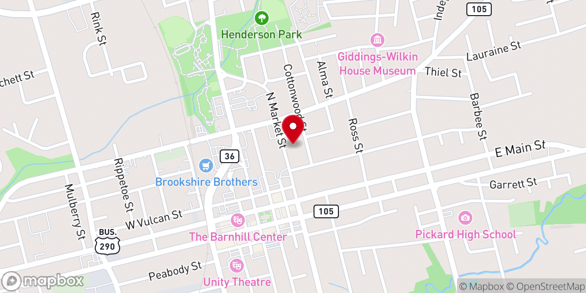 Map showing location of Center Church Brenham