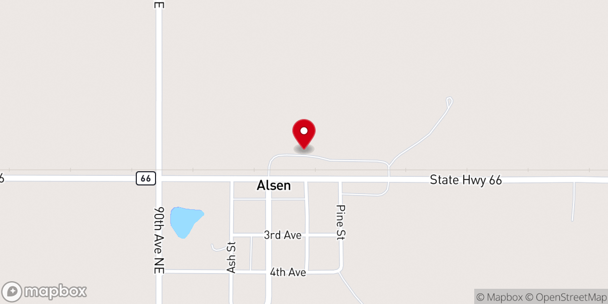 Map showing location of Alsen Farmers Elevator
