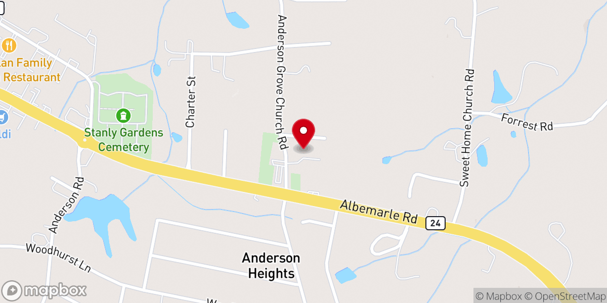 Map showing location of Anderson Grove Baptist Church