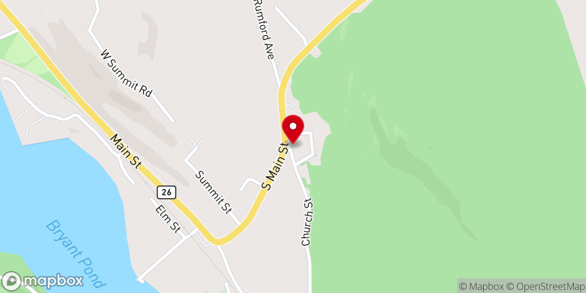 Map showing location of Bryant Pond Baptist Church