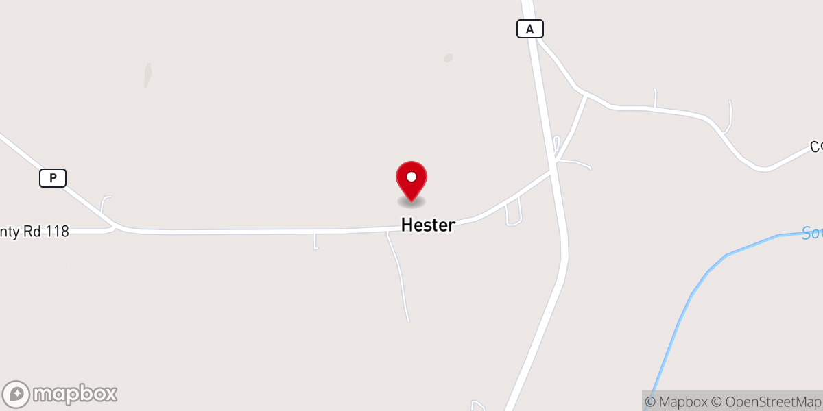 Map showing location of Hester Community Church