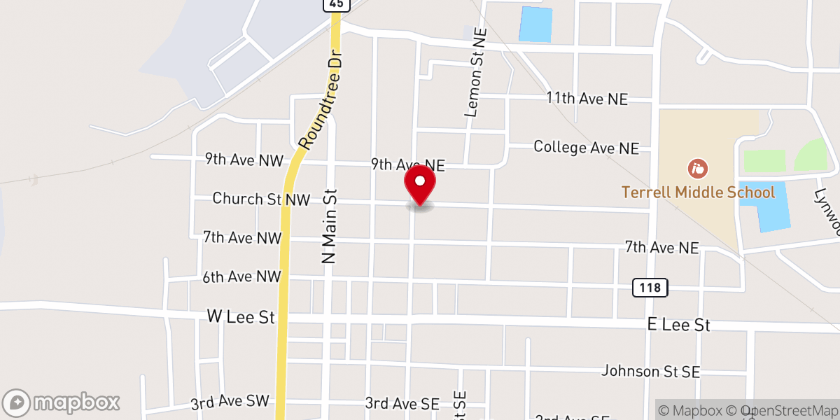 Map showing location of First Baptist Church