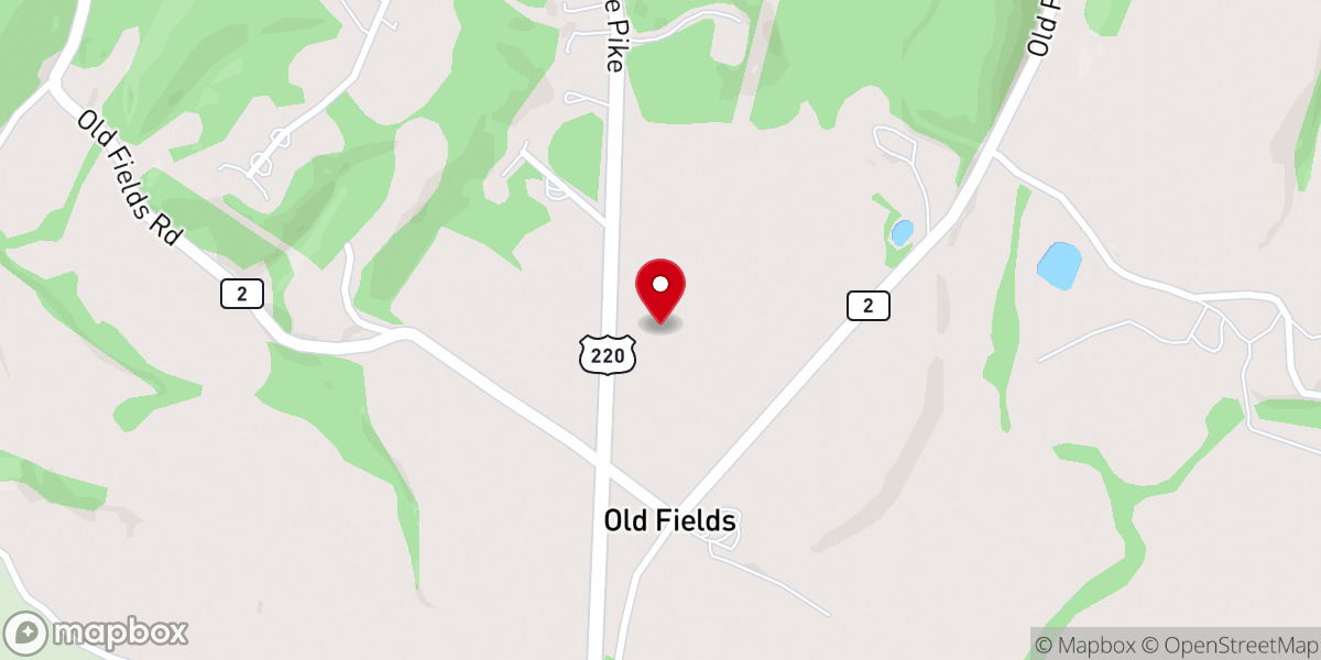 Map showing location of Old Fields Baptist Church