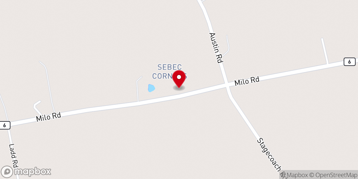Map showing location of Sebec Corner Baptist Church