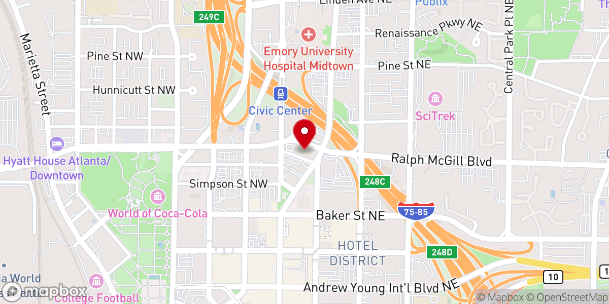 Map showing location of First United Methodist Church of Atlanta