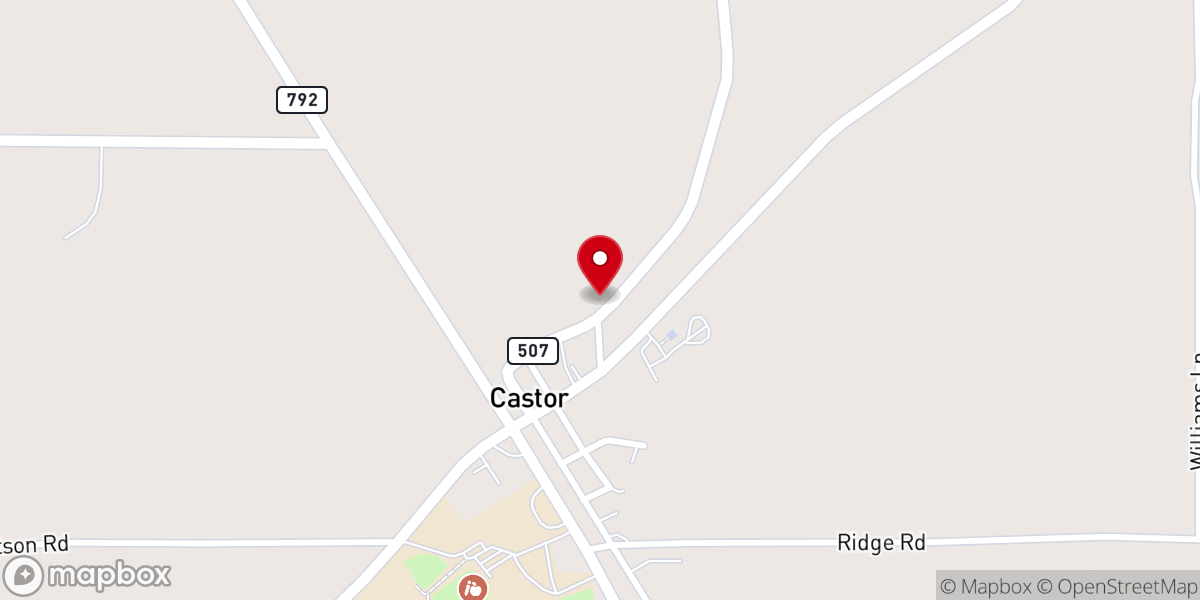 Map showing location of Castor United Methodist Church