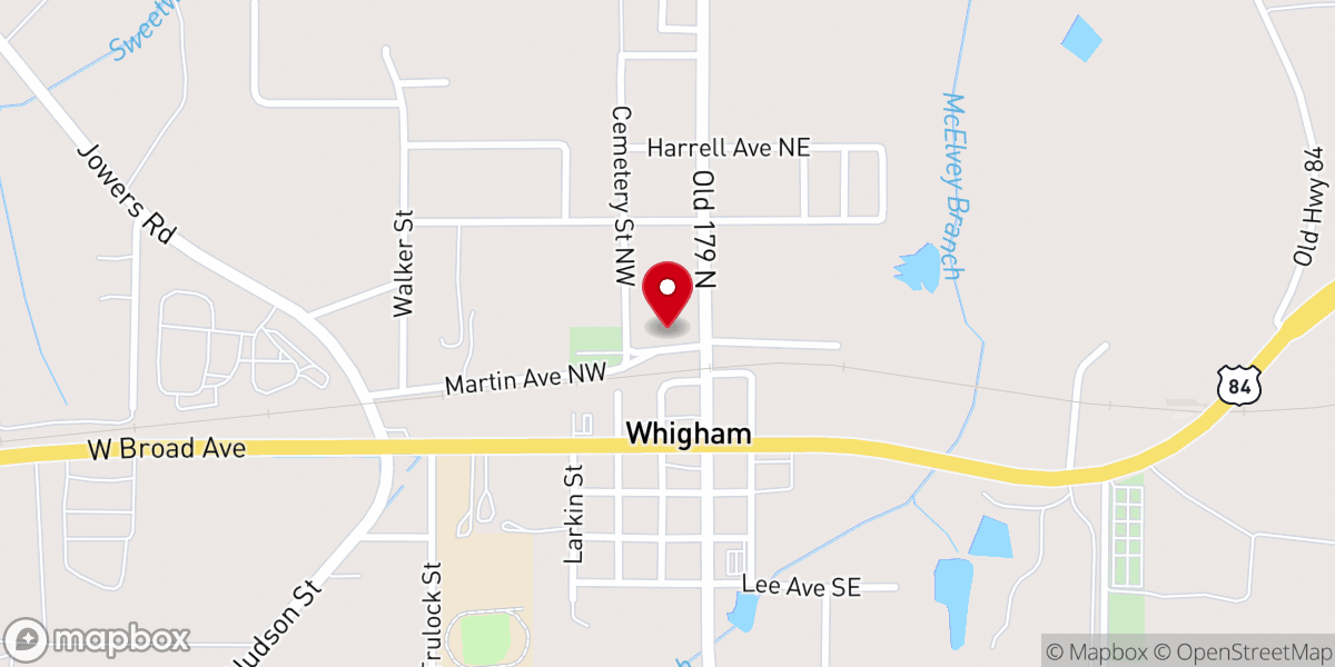 Map showing location of Whigham Baptist Church