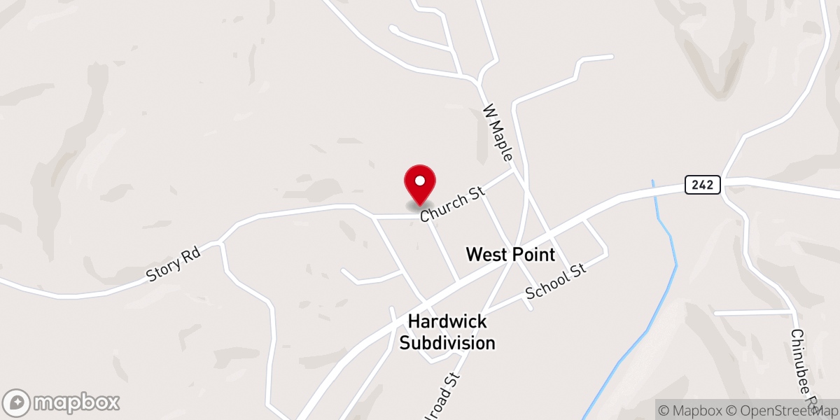 Map showing location of West Point Baptist Church