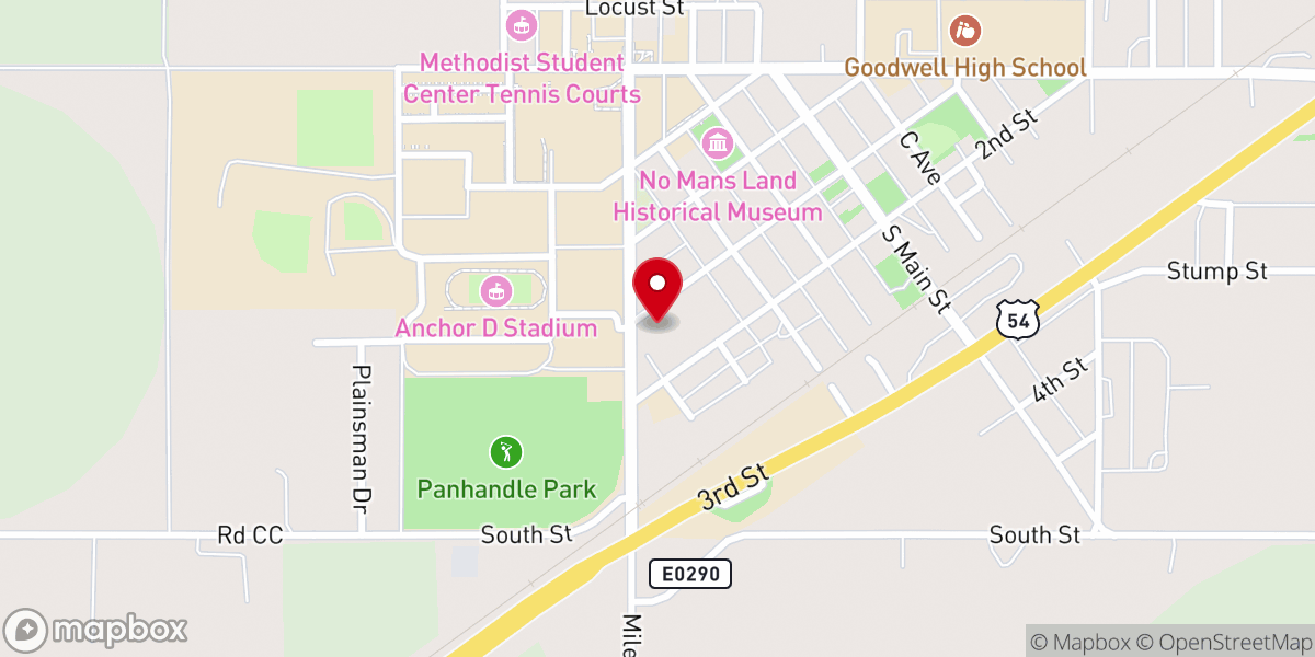 Map showing location of Goodwell Bible Chair Development Board