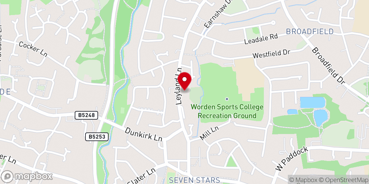 Map showing location of Leyland Baptist Church